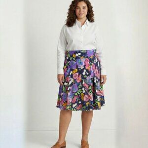 Lauren Ralph Lauren Flowy Navy Floral Midi Skirt Size 16 Spring Travel Teacher